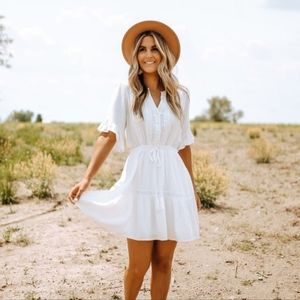 NWOT - Magnolia Boutique | White Crochet Detail Button Down Dress, Medium